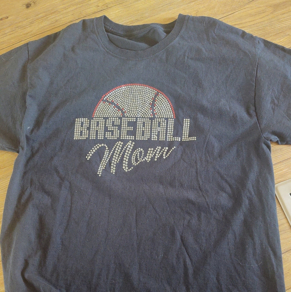 Black Tshirt Large Baseball Mom Rhinestone